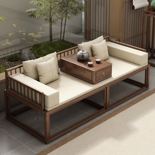 罗汉床新中式实木推拉床小户型白蜡木日式简约北欧折叠两用沙发床