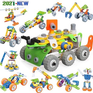 百变软胶积木车大颗粒拧螺丝拼装 积木儿童益智玩具 机械工程车组装