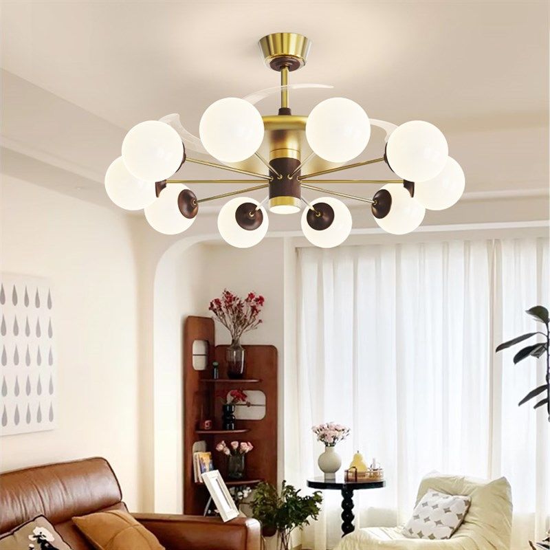 2025年新款中古风隐形风扇灯法式奶油风餐厅卧室灯客厅一体吊扇灯