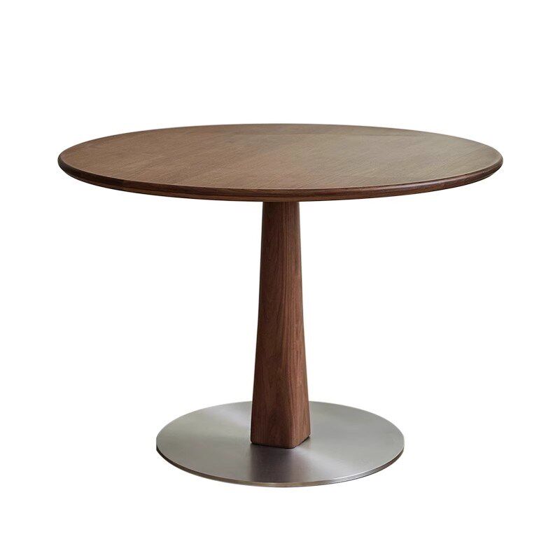 山美木作黑胡桃木圆桌覆古实木餐桌北欧小户型简约家用圆餐桌中古