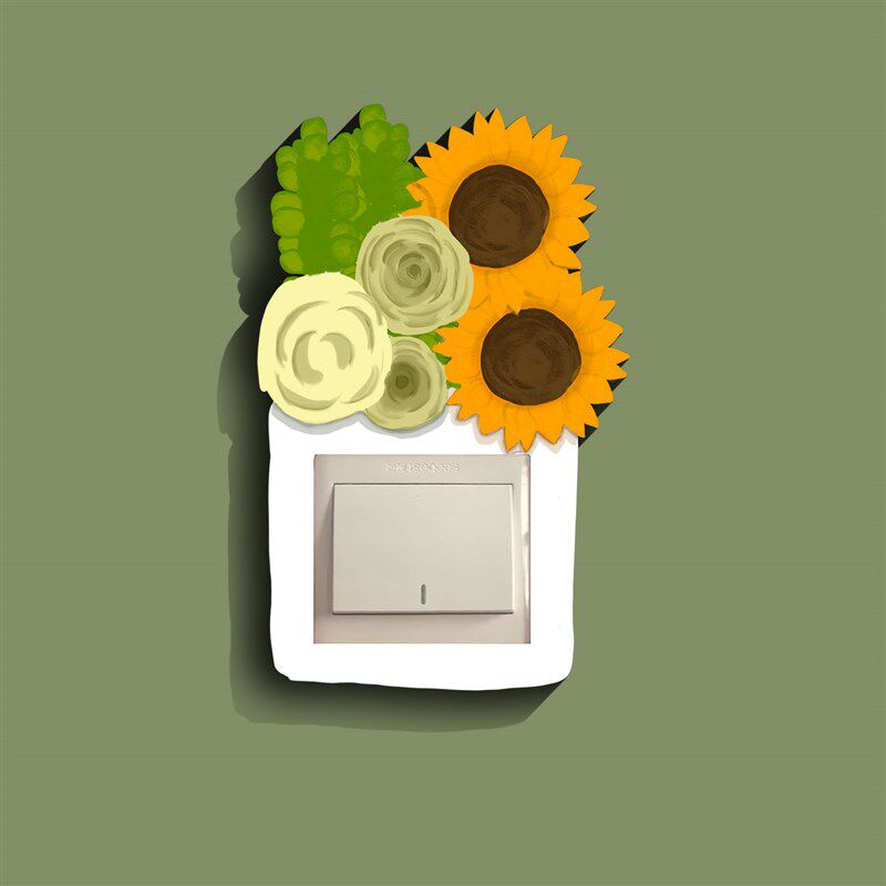 创意立体家用电灯开 关贴u墙贴简约轻奢花束电面板插座装饰边
