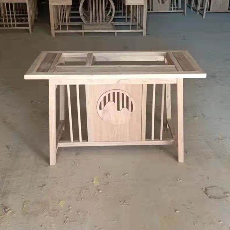 新中式小茶桌白j茬北榆木茶台家用整装阳台白胚全实木喝泡茶桌白