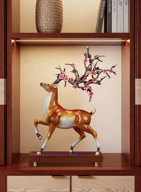 一路花开梅花鹿黄铜摆件中式家居客厅酒柜玄关桌面新家装饰品礼品