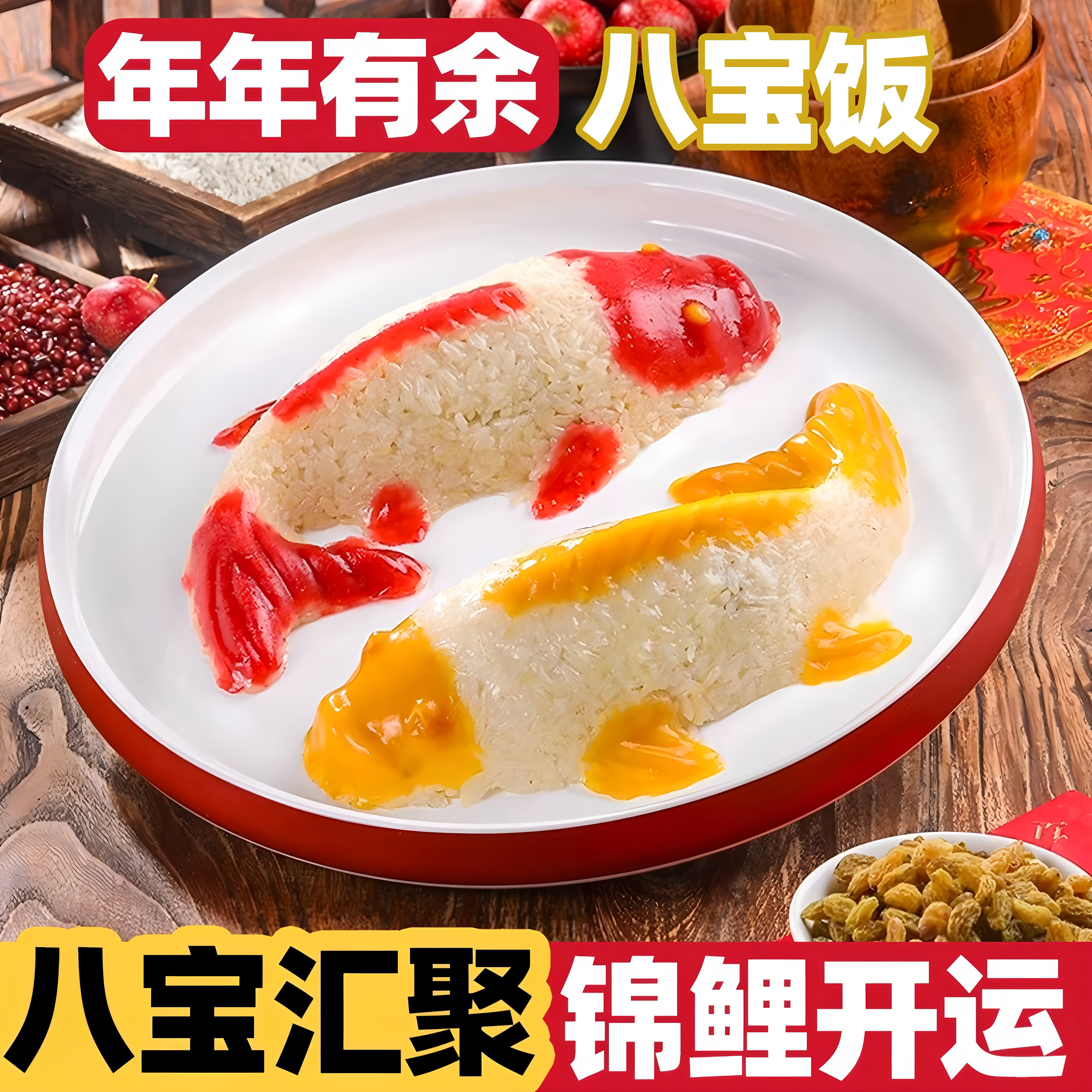 锦鲤鱼年年有鱼八宝饭年夜饭糯米八宝饭酒席宴请菜单速食豆沙坚果,粮油调味/速食/干货/烘焙,饭团/八宝饭,淘宝优惠券,粉丝福利购,淘宝优惠卷