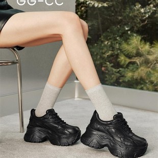 Ggcc底厚底增高真皮女式老爸鞋2025秋季新款黑色经典运动休闲鞋