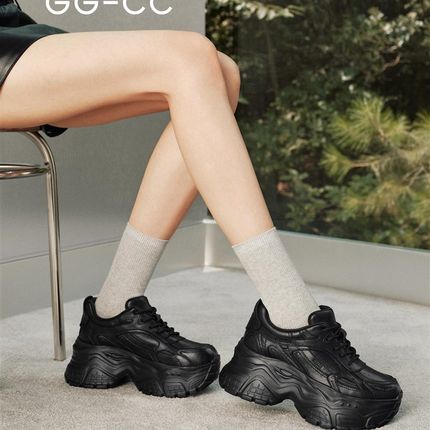 Ggcc底厚底增高真皮女式老爸鞋2025秋季新款黑色经典运动休闲鞋