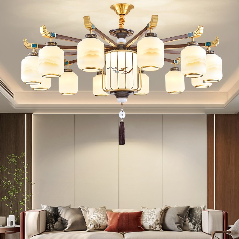 新中式客厅吊灯2025新款铁艺大厅吊灯网络爆款喜鹊卧室餐厅风扇灯