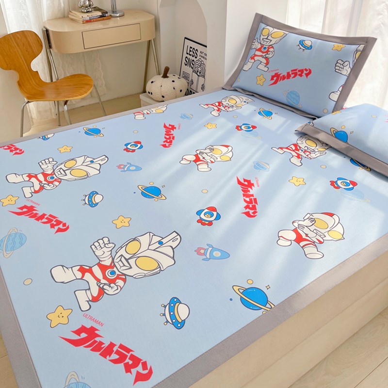 夏季冰丝席奥特曼卡通凉席三件套水洗空调席儿童单双人凉感软席子