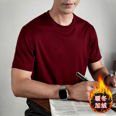 短袖男士秋冬季加绒加厚纯色t恤