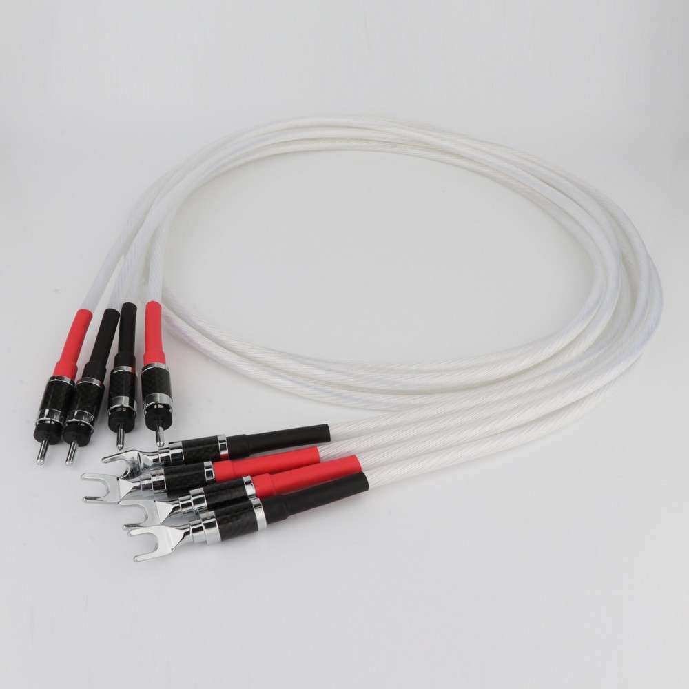 Preffair 5NOCC 单晶铜镀银 HIFI扬声器电缆香蕉到Y形插头升级线