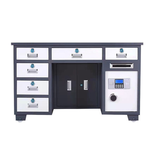 全钢保险桌办公桌电脑桌带保险柜防盗家用指纹密码抽屉移动收银柜