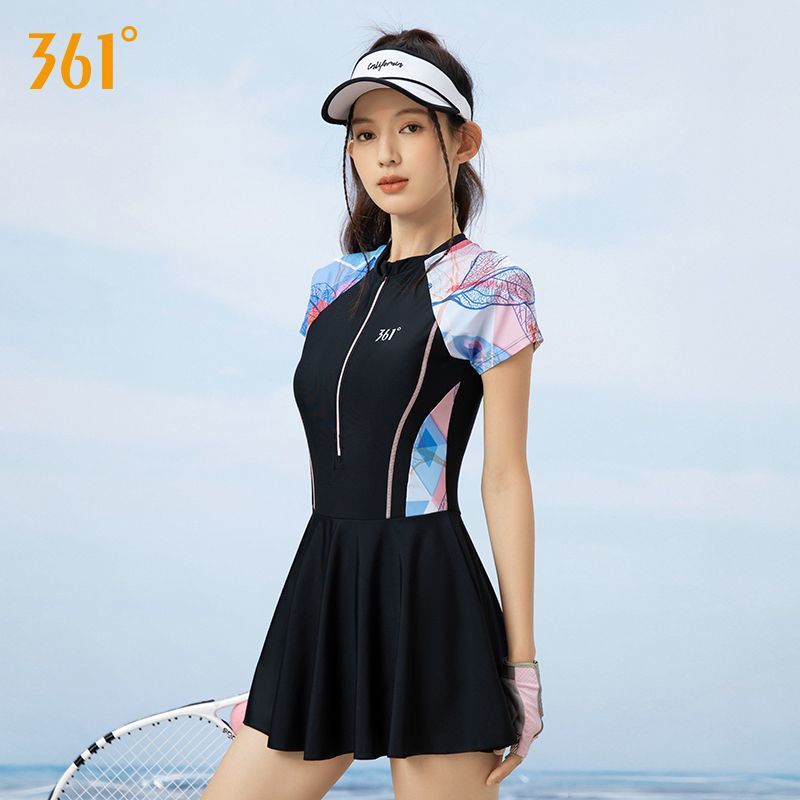361°女士碎花显瘦裙式连体泳衣