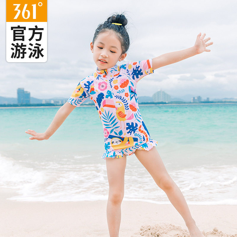 361儿童连体泳衣荷叶边碎花泳装