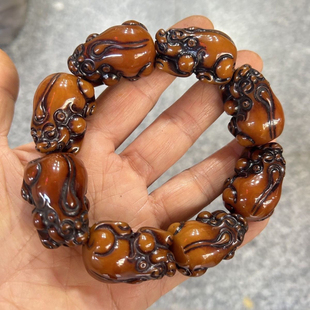 老蜜蠟復(fù)古老蜜蘇工雕刻立體貔貅蜜蠟琥珀手鏈男手串 爆款