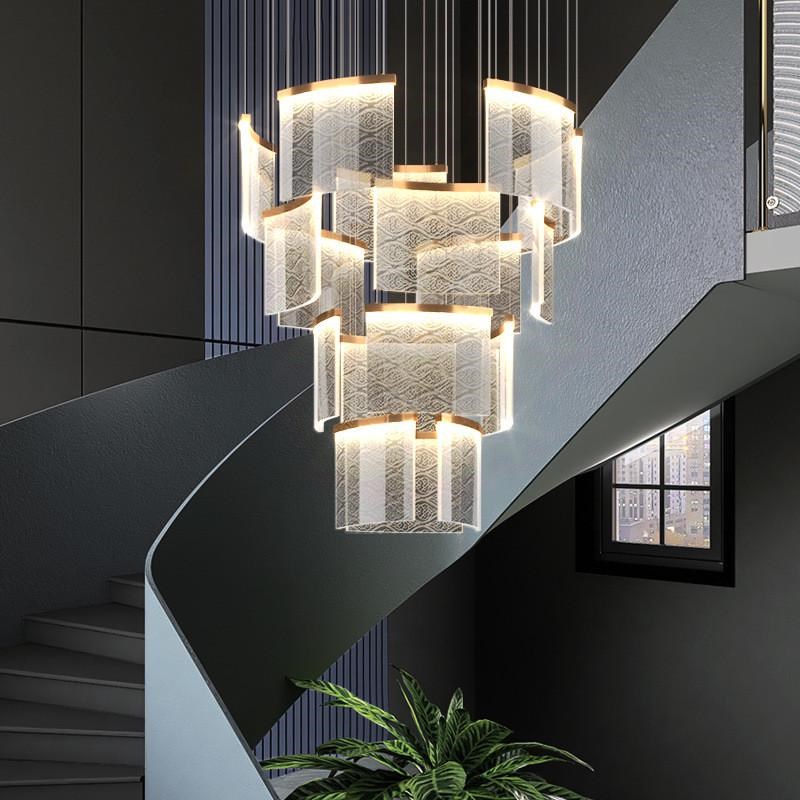 复式楼别墅吊灯楼梯间长r吊灯旋转挑空轻奢祥云灯艺术高档大客厅