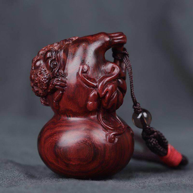 小叶紫檀金蟾葫芦手把件招财男士随身盘玩手玩把件红木红木挂件