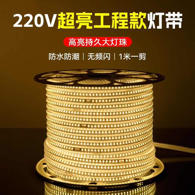 led灯带220v144珠户外防水吊顶客厅庭院室外工程照明专用超亮彩条