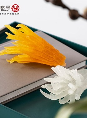 新中式白色黄色磨砂水琉璃佛手摆件 样板房售楼处书房桌面装饰品