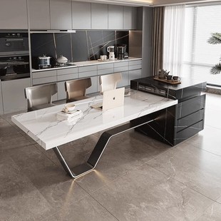 轻奢款 岩板餐桌家用宝格丽倒台小户型龙抬头岛台加餐桌一体餐边柜