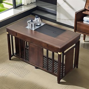 朴房茶台茶桌诧寂风胡桃色实木家用阳台休闲区小茶桌书桌两用厚重