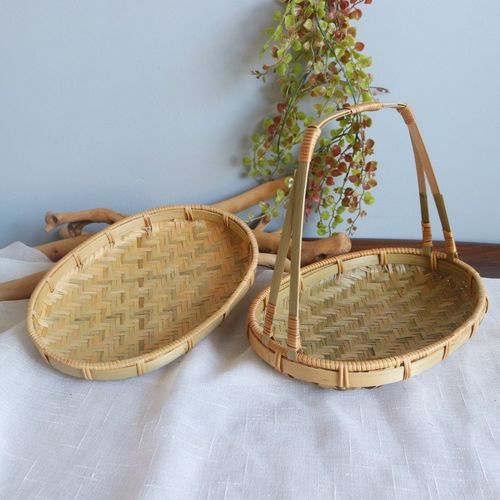 竹编蛋碟竹篮子手提篮椭圆家用收纳筐采摘簸箕竹编面包筐民宿装饰