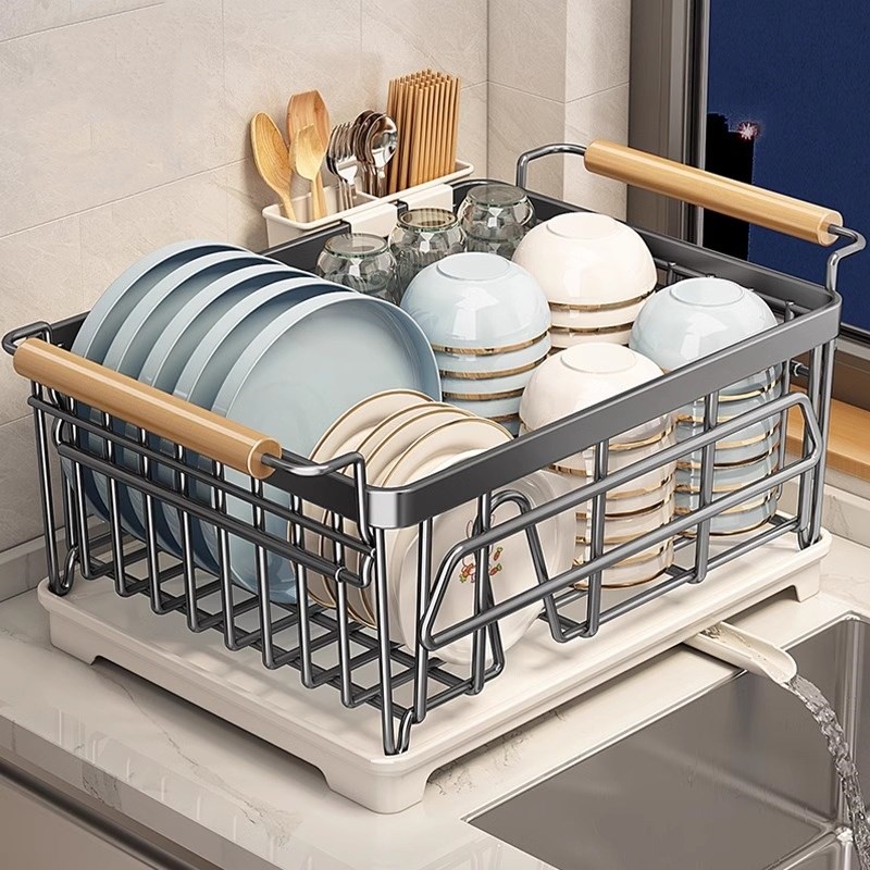 枪灰碗碟收纳架厨房置物架304不锈钢沥水篮放碗盘碗筷沥水架碗架