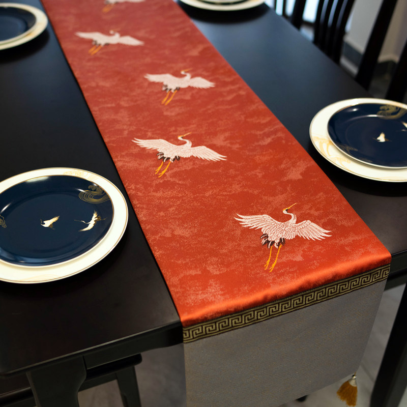 红色仙鹤桌旗中式禅意新中式长条茶几茶席轻奢桌布电视柜盖布床旗,居家布艺,桌旗,淘宝优惠券,粉丝福利购,淘宝优惠卷