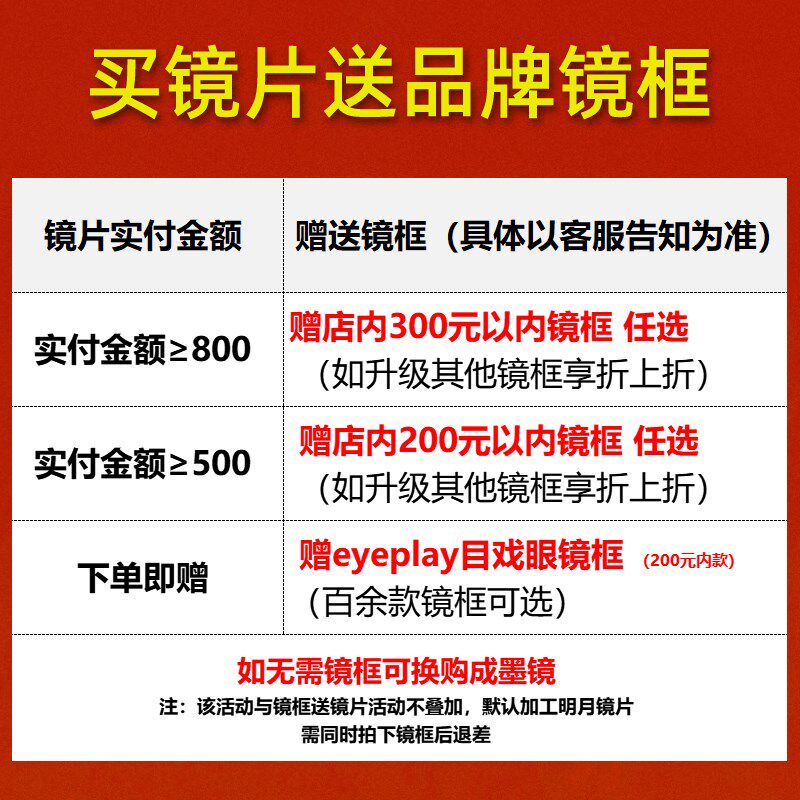 明月镜片1.71超薄防蓝光非球面变色PMC眼镜片 度数近视配镜框架