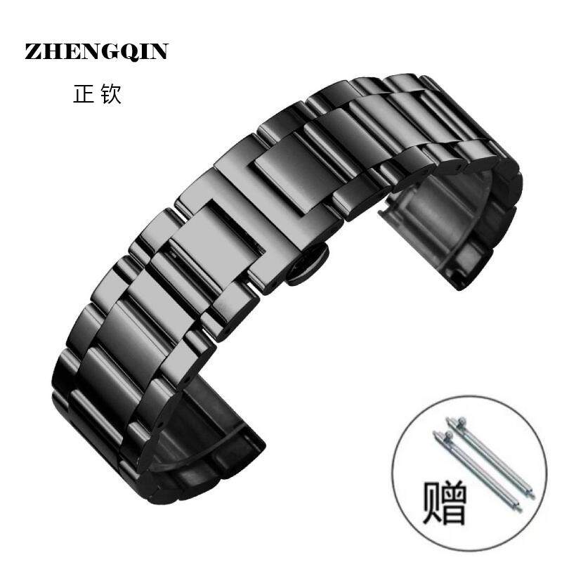 适用精钢手表带男款黑色钢带代用华为卡西欧华为天王美度不锈钢表