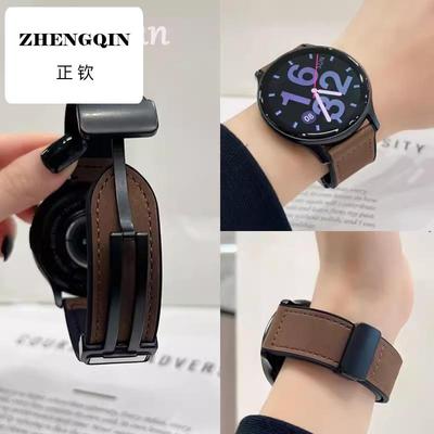 头层牛皮适用华为gt5手表新款疯马纹真皮表带gt3progt4磁吸GT5硅
