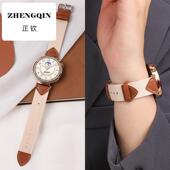 适用于华为手表表带gt5同款 马鞍棕gt4新款 GT5pro女士真皮复合编织