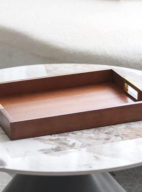 新中式实木托盘售楼处茶几桌面摆件样板房客厅茶具收纳盘饰品组合