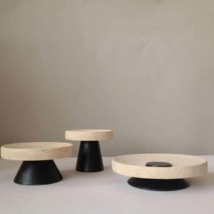 新中式 现代创意洞石果盘摆件高级感样板房客厅茶几桌面收纳盘托托