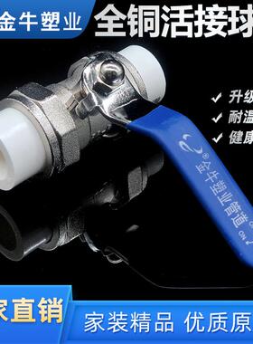 金牛PPR双活接铜球4分20全铜加厚阀门6分25外丝水管开 关配件1寸3