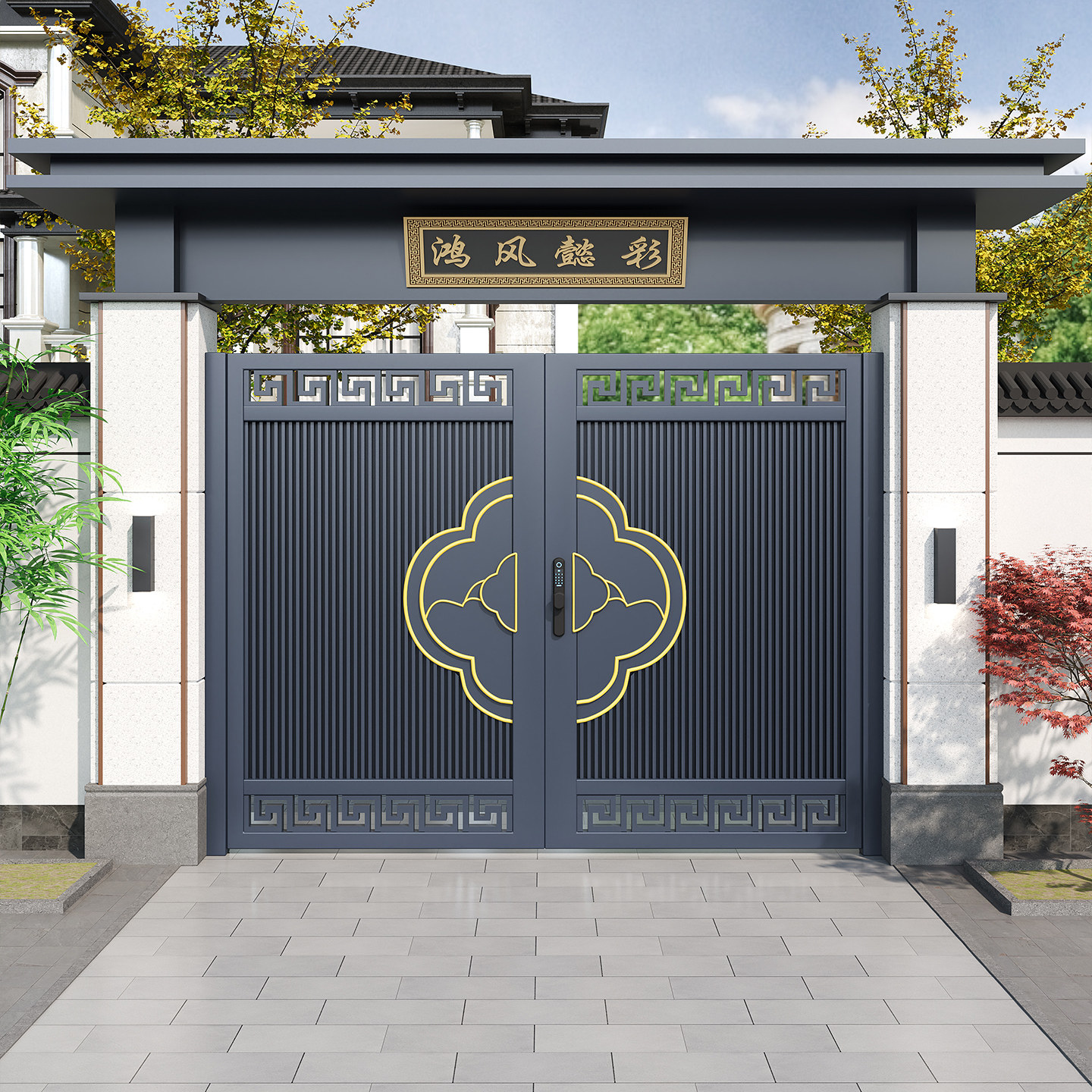 铝合金庭院大门院子大门双开别墅大门农村自建房大门铝艺门楼定做