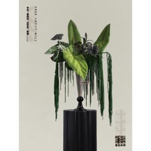 墨色林莽 中古仿真花艺 样板房电视柜餐桌复古肌理高脚软装摆件