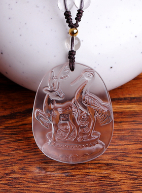 属兔2025年白水n晶禄羊送宝随身吊坠男女款生肖兔挂件麟福拱禄饰