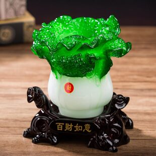 饰品实用开业礼品 招财白菜办公桌笔筒摆件家居办公室工艺品创意装