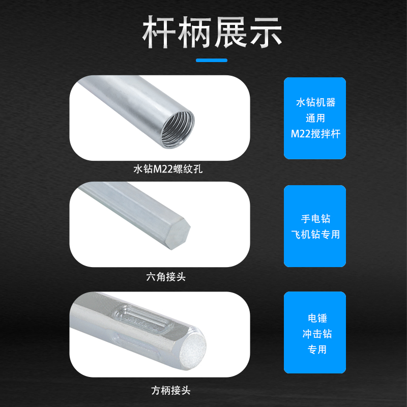 六角搅拌杆叶片涡轮打水泥砂浆批土方E头电锤钻搅拌棒加厚水钻搅
