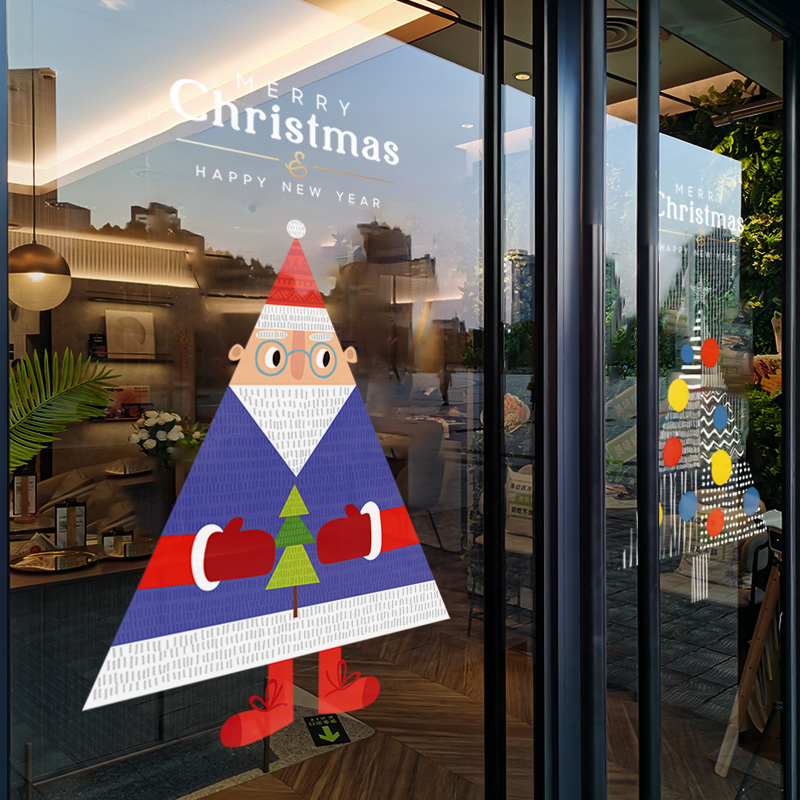 耶诞节装饰品氛围布置静电贴商场橱窗玻璃贴N纸抽象耶诞树窗花窗