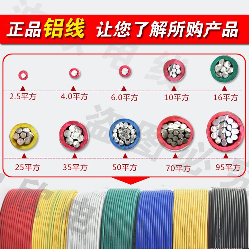 铝线铝芯电线电缆2.5/4p/6/10/16/25/35/50平方家用国标单芯铝线