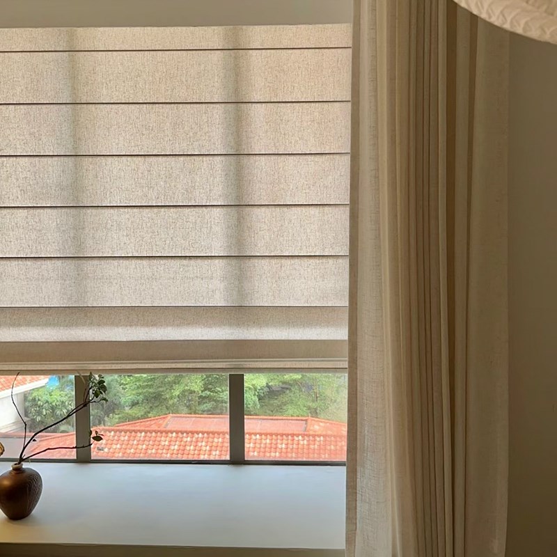 亚麻罗马帘日式升降折叠帘儿童窗帘书G房遮光客厅免打孔电动拉卷