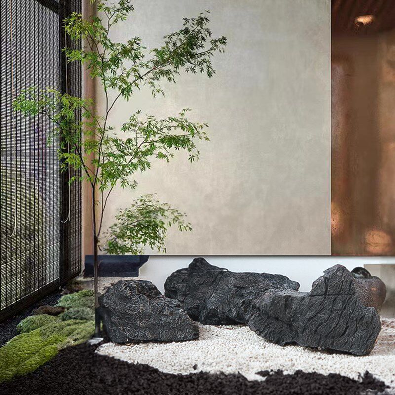 造景黑山石枯山水微景观中式室内玄关庭院别墅样品屋展示中心酒店