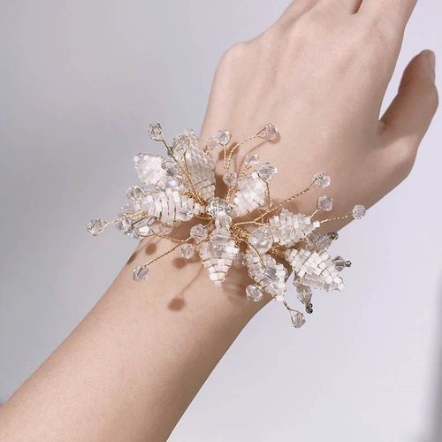 超仙美高级感新娘手腕花婚礼伴娘姐妹手花串珠水晶年会手绑花女孩
