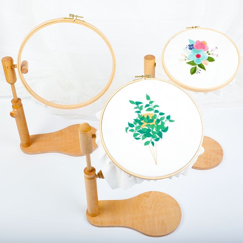 手工刺绣绣花绣绷 高档榉木实木便携式圆形台式绣架可调式旋转