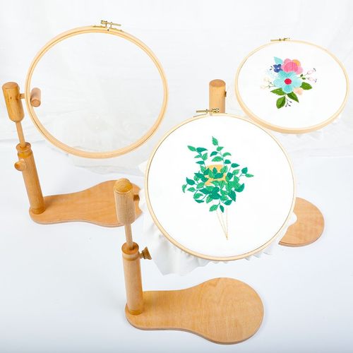 手工刺绣绣花绣绷 高档榉木实木便携式圆形台式绣架可调式旋转