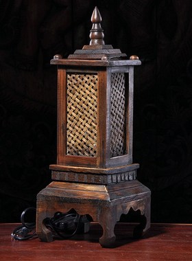 泰国进口复古柚木镂空台灯摆件家居装饰创意走廊地灯木质床头灯