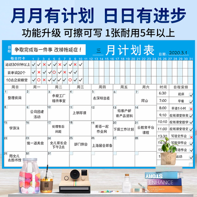 月计划表学习打卡自律表工作安排好习惯养成表作息时间管理表墙贴