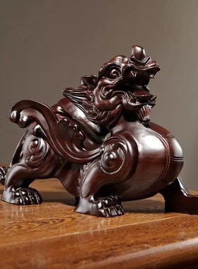 黑檀木雕貔貅摆件实木大号一对客厅家居办公室装饰开业送礼工艺品