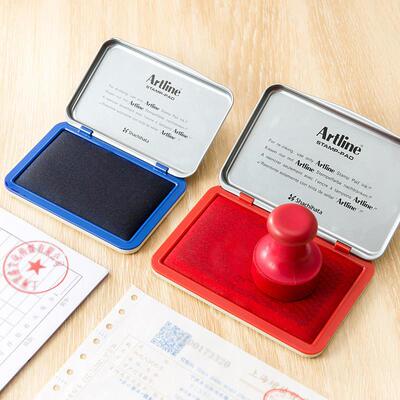 日本旗牌Artline大号方形红色印台黑色蓝紫绿色水性印泥印油橡胶